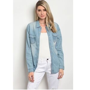 Denim Polka Dot Patch Top